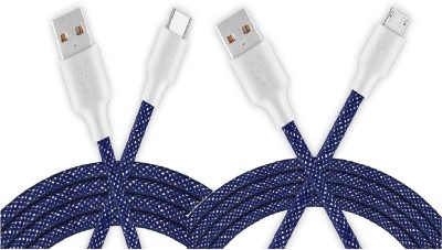 ZINUX USB Type C Cable 3 A 1.2 m copper briding Unbreakable Braided Heavy Duty USB to Type C and USB to Micro usb cable for fast data sharing and Charging Cable for (Samsung, Oppo, Vivo, Real me, Nokia, Honour)- Pack-2(Compatible with Samsung, Oppo, Vivo, Real me, Honour, Nokia, Blue, Pack of: 2)