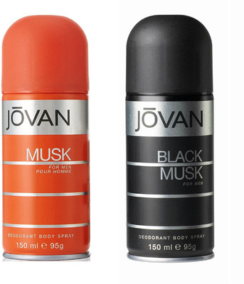 Jovan Musk and Black Musk Deodorant Body Spray For Men 150ML Each (Pack of 2) Deodorant Spray  -  For Men(300 ml, Pack of 2)
