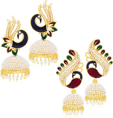 Sukkhi Shimmering Peacock Jhumki Gold Plated Set Of 2 Pair Earring Combo For Women Alloy Jhumki Earring