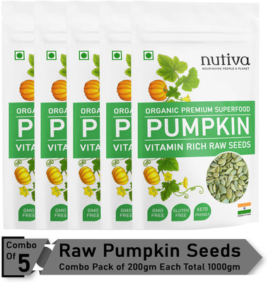 Nutiva Pack of 5 Pumpkin Seeds - Protein and Fiber Rich Superfood 200-gram each (Raw) Super Seeds Pumpkin Seeds(1 kg, Pack of 5) Nutiva Pack of 5 Pumpkin Seeds - Protein and Fiber Rich Superfood 200-gram each (Raw) Super Seeds Pumpkin Seeds(1 kg, Pack of 5)