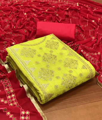 VredeVogel Chanderi Embroidered Salwar Suit Material