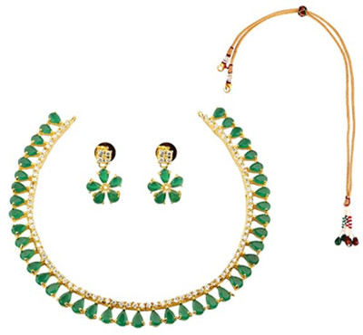 Eivri Brass Gold-plated Green Jewellery Set(Pack of 1)