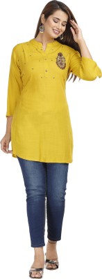 JC4U Women Embellished Straight Kurta(Yellow)