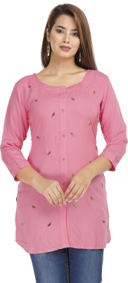 JC4U Women Embellished Frontslit Kurta(Pink)