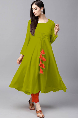 ZYXA Women Solid Anarkali Kurta(Red, Green)