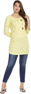 Highlight fashion export Women Embellished Straight Kurta(Yellow)