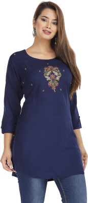 Highlight fashion export Women Embellished Straight Kurta(Dark Blue)