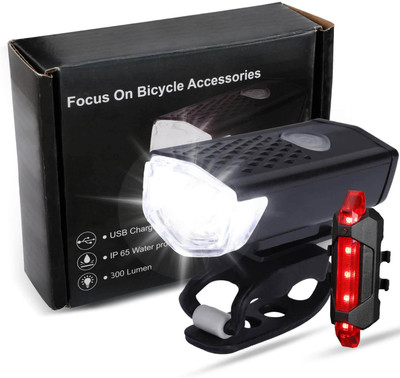 NSV Rechargeable Cycle Head Light And Back tail light In 3 Different Mode LED Front Rear Light Combo(Multicolours)