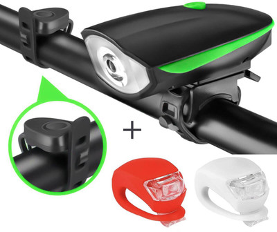 NSV Rechargeable Bicycle Super Bright Light+Horn Or 2 Tail Light Blinkers With 3 Mode LED Front Rear Light Combo(Multicolours)