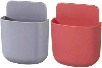 PARTHVI 1 Compartments PLASTIC MULTI PURPOSE HOLDER FOR MOBILE,REMOTE,OTHER ITEMS (MULTICOLOR,PACK OF 2)(Multicolor)