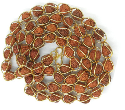 PRIYANSHU INDUSTRIES New Letest Fashion 5- Mukhi Siddiratan Rudraksha Beads Brass Mala Chain 28 inches brass with floral caps Gold-plated Alloy Necklace Chain For Men And Women Wedding Marriage, Party Wear,Daily Wear, Festive Gift Item Beads Gold-plated Plated Brass, Alloy Chain