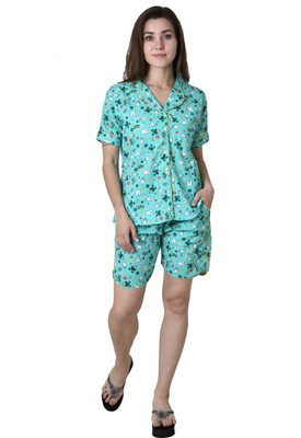 Redglo Women Printed Green Top & Shorts Set