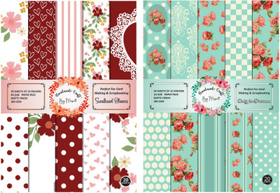 Dheett Sweetheart Blooms and Only In Dreams Scrapbook Designer Paperpack Matte Finish Perfect for Making Greeting Cards Envelops Explosion Boxes and Albums Unruled A4 300 gsm Craft paper(Set of 2, Multicolor)
