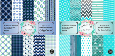 Dheett Forget Me Not and Turquoise Edition Scrapbook Designer Paperpack Matte Finish Perfect for Making Greeting Cards Envelops Explosion Boxes and Albums Unruled 12 x 12 300 gsm Craft paper(Set of 2, Multicolor)