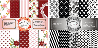 Dheett Sweetheart Blooms and The Black Edition Scrapbook Designer Paperpack Matte Finish Perfect for Making Greeting Cards Envelops Explosion Boxes and Albums Unruled 12 x 12 300 gsm Craft paper(Set of 2, Multicolor)
