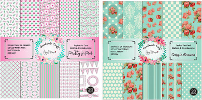 Dheett Pretty In Pink and Only In Dreams Scrapbook Designer Paperpack Matte Finish Perfect for Making Greeting Cards Envelops Explosion Boxes and Albums Unruled 12 x 12 300 gsm Craft paper(Set of 2, Multicolor)