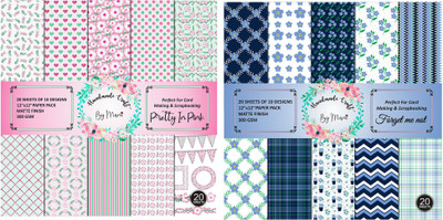 Dheett Pretty In Pink and Forget Me Not Scrapbook Designer Paperpack Matte Finish Perfect for Making Greeting Cards Envelops Explosion Boxes and Albums Unruled 12 x 12 300 gsm Craft paper(Set of 2, Multicolor)