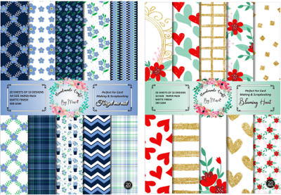 Dheett Forget Me Not and Blooming Heart Scrapbook Designer Paperpack Matte Finish Perfect for Making Greeting Cards Envelops Explosion Boxes and Albums Unruled A4 300 gsm Craft paper(Set of 2, Multicolor)