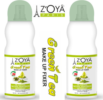 ZOYA PARIS COMBO PACK of completely made with temperature control formula. Refreshing and rejuvenating skin makeup setting spray long lasting & moisturizing.Green Tea Long Lasting Moisturizing Makeup Fixer Primer (Transparent), Makeup Fixer Natural Spray CAN BE APPLIED ANY TYPE OF MAKE UP, MIST & FI