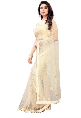 suvarna ethnic Embroidered Bollywood Net Saree(Pack of 2, Cream)