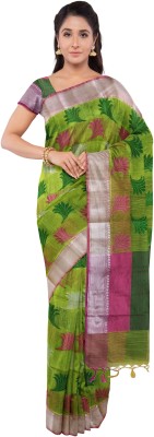 Faizan Sarees Self Design Patola Cotton Silk Saree(Green)