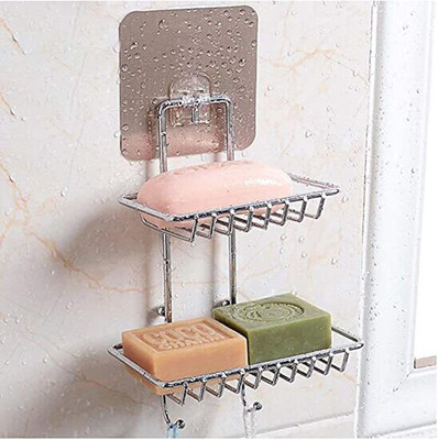 SKY VILLA 2 Layer Stand with 2 Hook,Wall Mounting Double Layer Soap Dish Holder(STAINLESS STEEL)