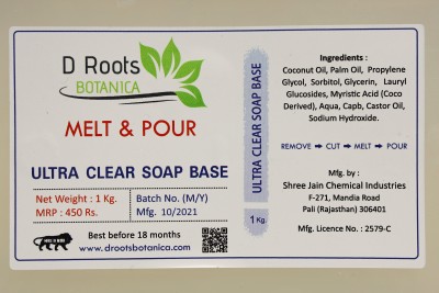 D Roots Botanica Premium Ultra Clear Soap Base Melt & Pour Natural Organic Soap Base for Soap Making - SLS /SLES Parabens Free(1000 g)