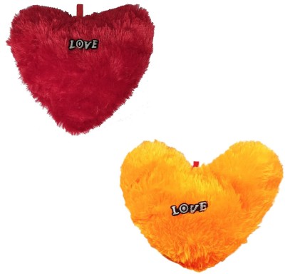 De-Ultimate Pack of 2 (Size:30x26cm) Premium Quality Red and Orange Heart Love Dil Soft Fur Stuffed Toy for Adult & Kids Birthday's, Valentine's Days, Special Occasional Surprise Gifts, Home Room Decoration, Car Decor Showpieces  - 26 cm(Multicolor)