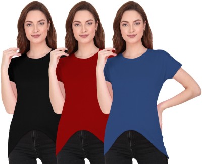 THE BLAZZE Solid Women Round Neck Dark Blue, Red, Black T-Shirt