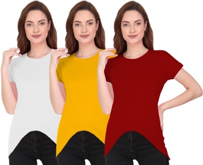 THE BLAZZE Solid Women Round Neck Red, White, Yellow T-Shirt