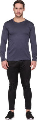 TQH Striped Men Round Neck Grey T-Shirt