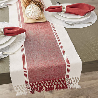 CRAZYWEAVES Red 180 cm Reversible Table Runner(Cotton)