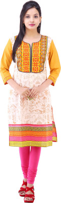 

Kyaara Women's Printed Straight Kurta(Yellow, Pink;yellow