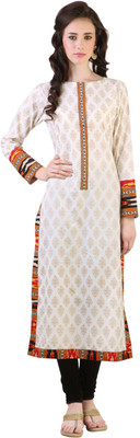 

Libas Women's Printed Straight Kurta(White, Cream