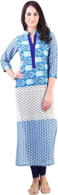 Libas Women's Printed Straight Kurta(Blue)