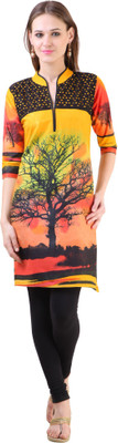 

Libas Women's Printed Straight Kurta(Yellow, Orange), Yellow and orange