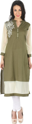 

Indibelle Women's Embroidered Straight Kurta(Green, Olive green