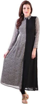 

Libas Women's Printed A-line Kurta(Black)