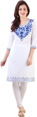 

Libas Women's Embroidered Straight Kurta(White