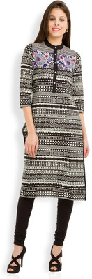 Vishudh Women Printed Straight Kurta(Black)