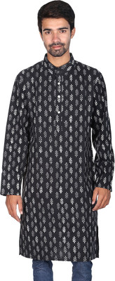 55% OFF on Rajrang Men's Printed Straight Kurta(Black, White)