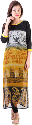 

Libas Women's Printed Straight Kurta(Yellow