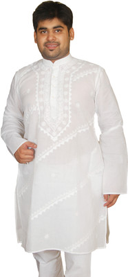 Bhartiya Men Solid Straight Kurta(White)
