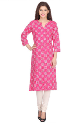NIKA Women Printed A-line Kurta(Pink, White) Flipkart