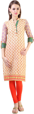 

Libas Women's Printed Straight Kurta(Beige, Orange, Beige and orange