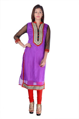 

Kyaara Women's Embroidered Straight Kurta(Purple)