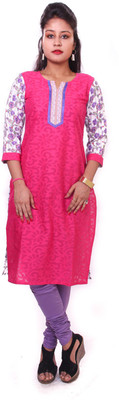 

Indibelle Women's Printed Straight Kurta(Pink), Magenta