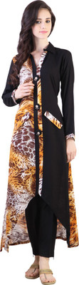 

Libas Women' Animal Print Flared Kurta(Black, Brown