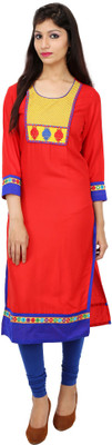 

Kyaara Women's Embroidered, Self Design Straight Kurta(Red
