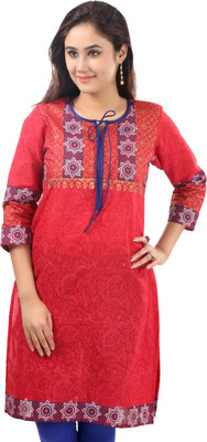 Sohniye Women Printed Straight Kurta(Red)